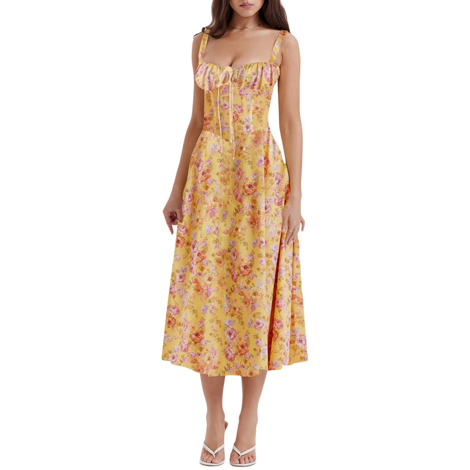Damen Maxikleid mit schulterfreier Silhouette und romantischem Blumenmuster R&B