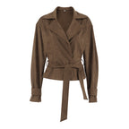 Damen Modische Suede-Blazerjacke mit tailliertem Design und Raffungen R&B