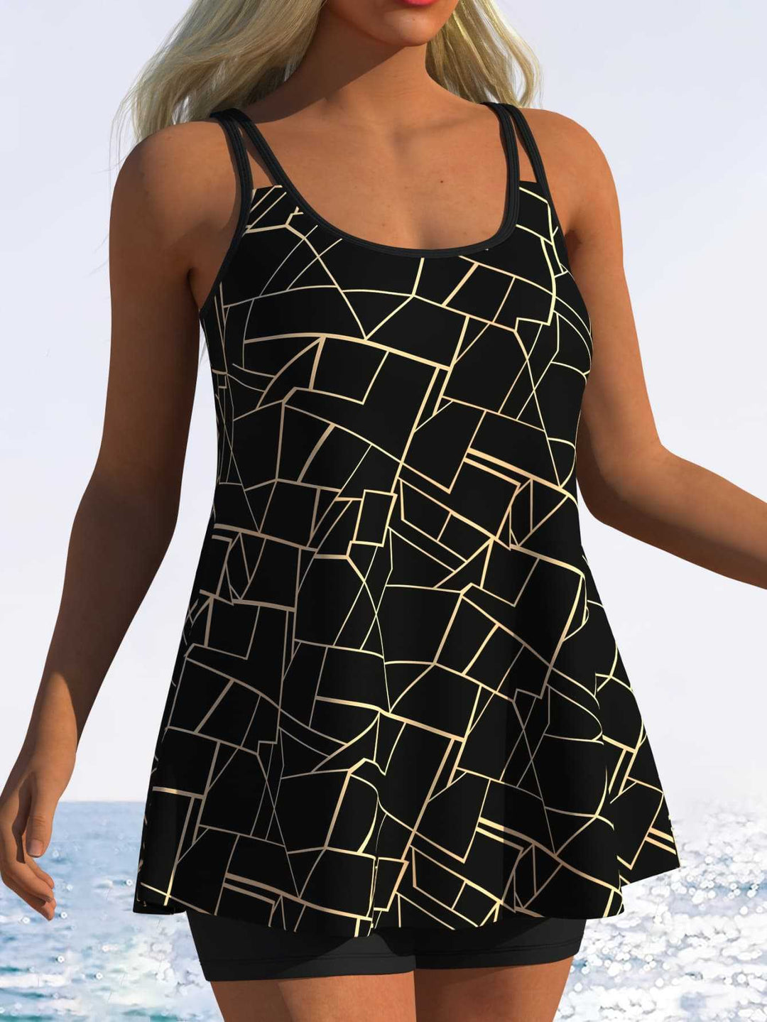 Damen Tankini mit verspieltem Streifenmuster und originellem Schnitt R&B