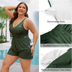 Damen Playsuit mit tiefem V-Ausschnitt und seitlichen Taschen R&B