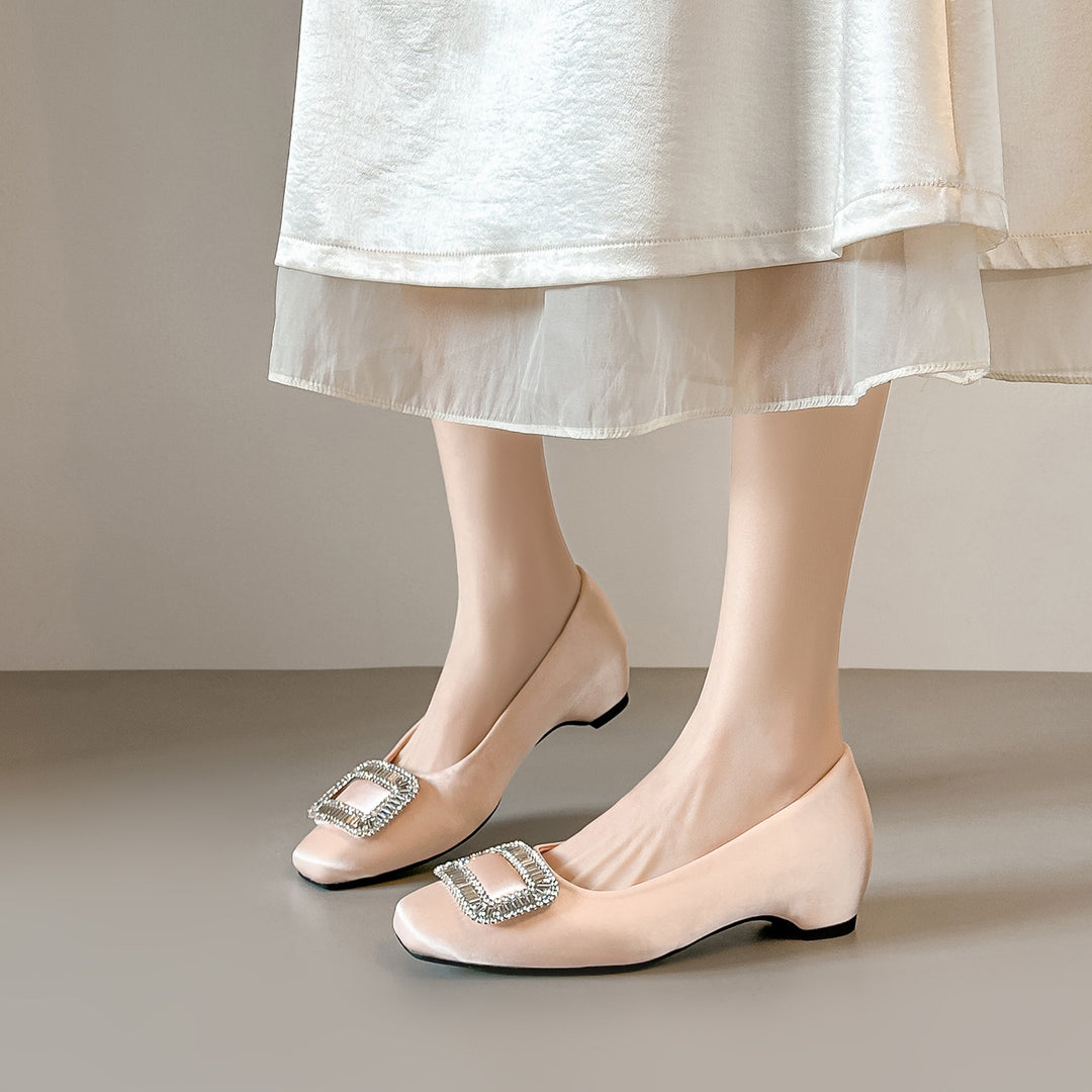 Damen Ballerina-Schuhe mit funkelnder Schnallenverzierung und weichem Obermaterial R&B