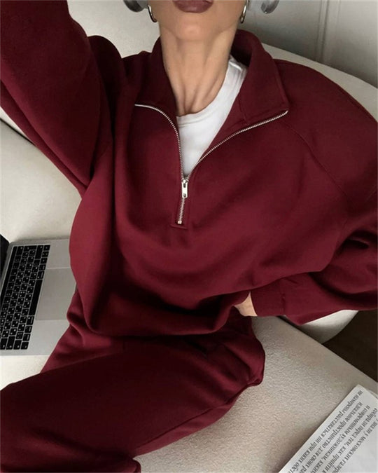 Damen sportlicher Fleece-Pullover mit hohem Kragen und Reißverschluss R&B