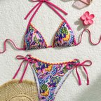 Damen Triangel-Bikini mit verspieltem Farbmuster