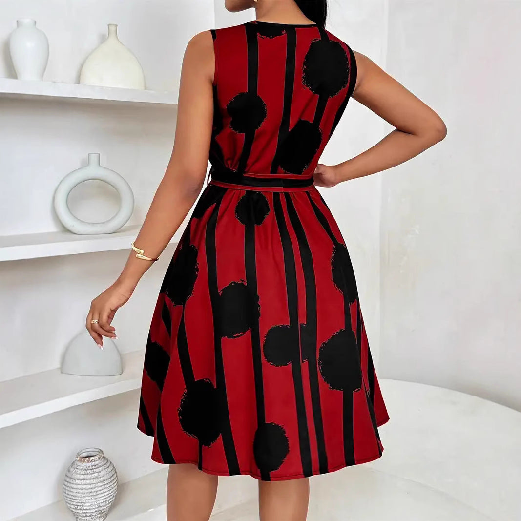 Damen Elegantes Kleid mit grafischem Muster und Taillengürtel R&B
