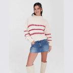 Damen Strickpullover mit modernem Zopfmuster und voluminösen Ärmeln R&B