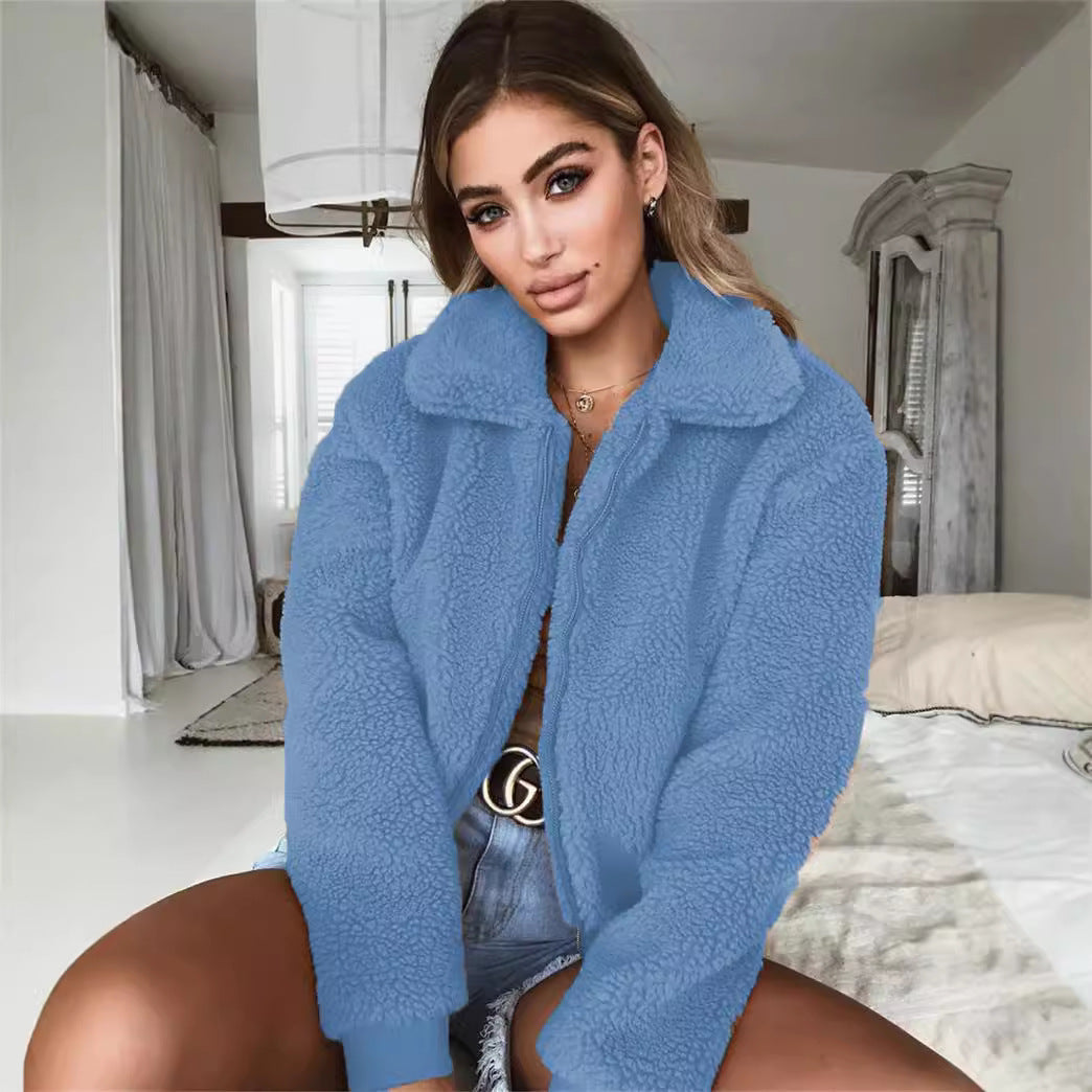 Damen Kuschelige Teddyjacke mit hohem Kragen R&B