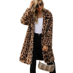 Damen Luxuriöser Fleece-Mantel mit Leopardenmuster R&B