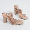 Damen elegante Sandalen mit glitzernden Riemen und robustem Blockabsatz R&B
