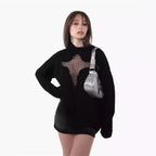Damen Oversized Strickpullover mit aufregendem Mesh-Einsatz und unkonventionellem Design R&B