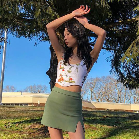 Damen Crop Top mit kunstvollem Flora-Design und verstellbaren Trägern R&B