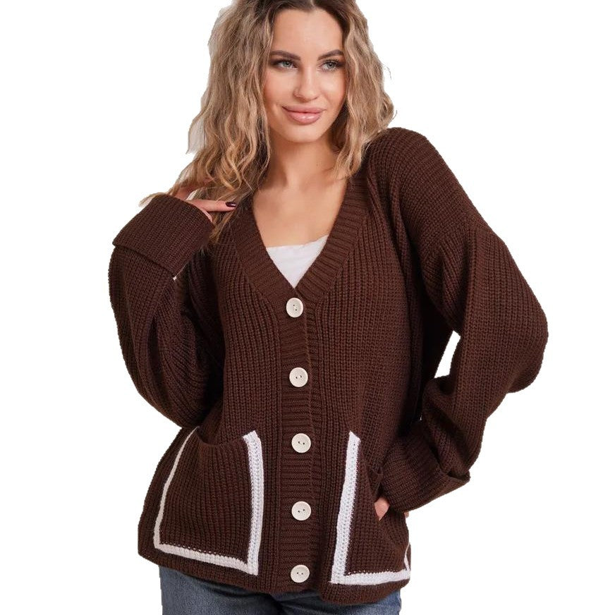 Damen Grobstrick-Cardigan mit praktischen Taschen und modernen Knöpfen R&B