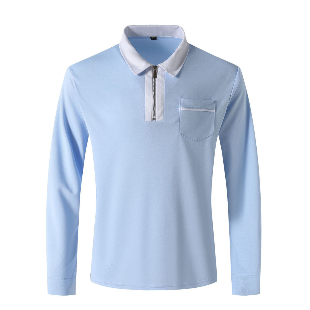 Herren nan elegantes Langarm-Poloshirt mit markantem Stehkragen Metall-Kurzreißverschluss und Brustleistentasche R&B