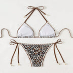 Damen Triangel-Bikini mit modischem Leoparden-Design und attraktiven Schnürdetails