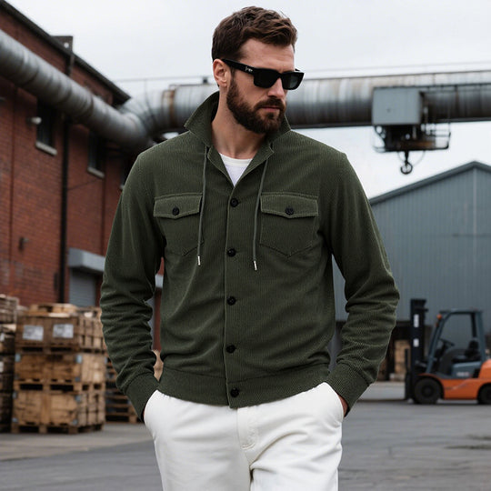 Herren lässige Strickjacke mit praktischen Brusttaschen und modernem Stehkragen R&B
