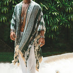 Herren nan leichter Strandponcho im Kimono-Stil mit Fransen R&B