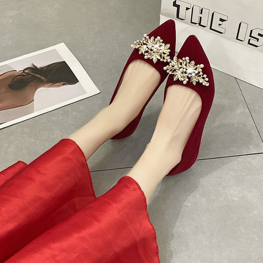 Damen elegante Ballerinas mit glamourösem Schleifen- und Strassakzent R&B