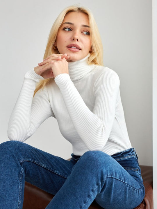 Damen Rollkragenpullover mit geripptem Design und lässigem Schnitt R&B