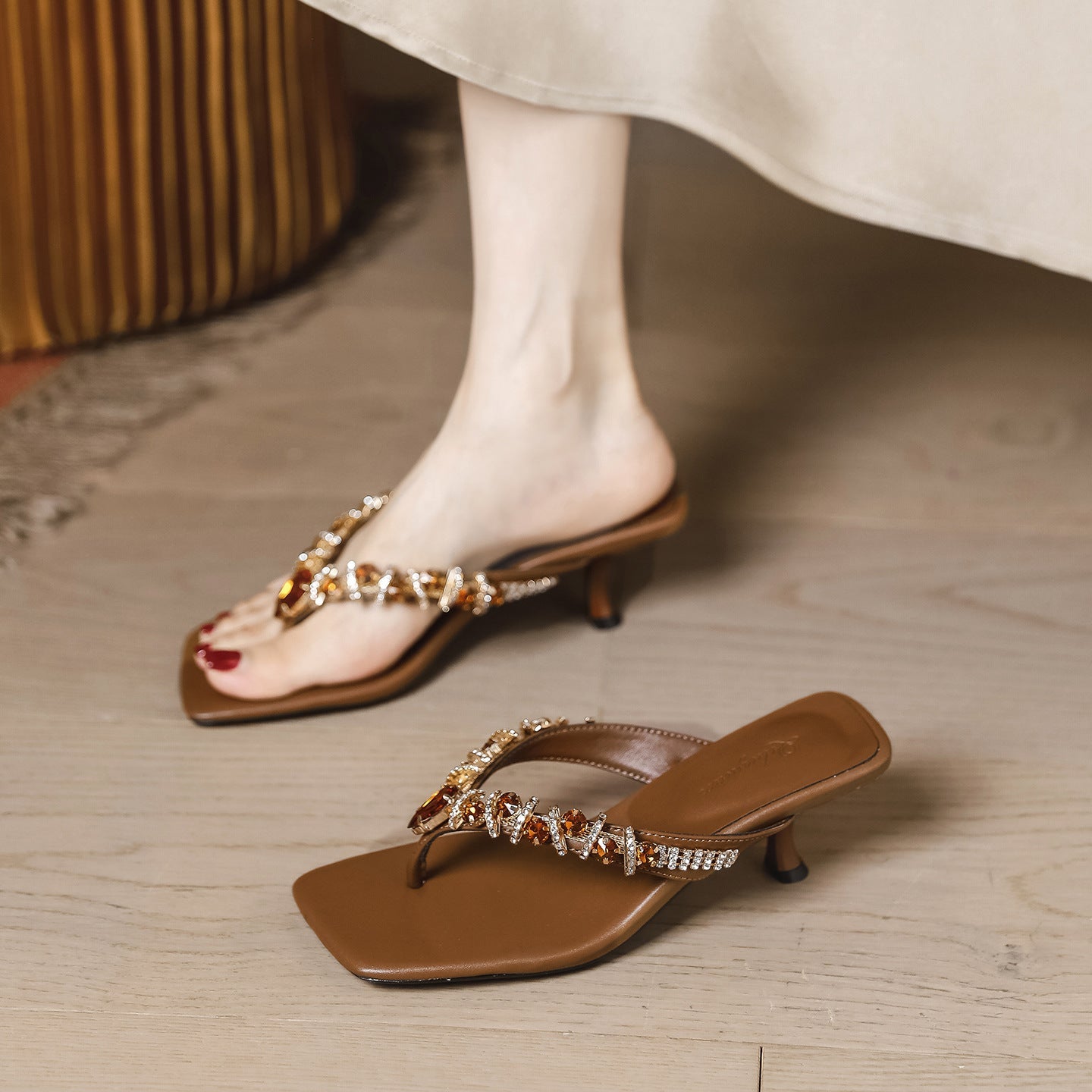 Damen elegante Riemchen-Sandaletten mit verzierten Glitzerdetails