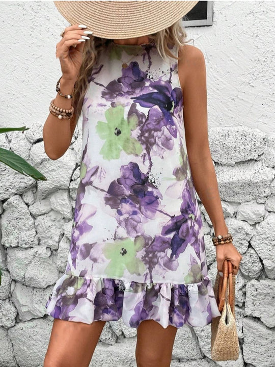 Damen Blumenkleid mit Rüschensaum R&B