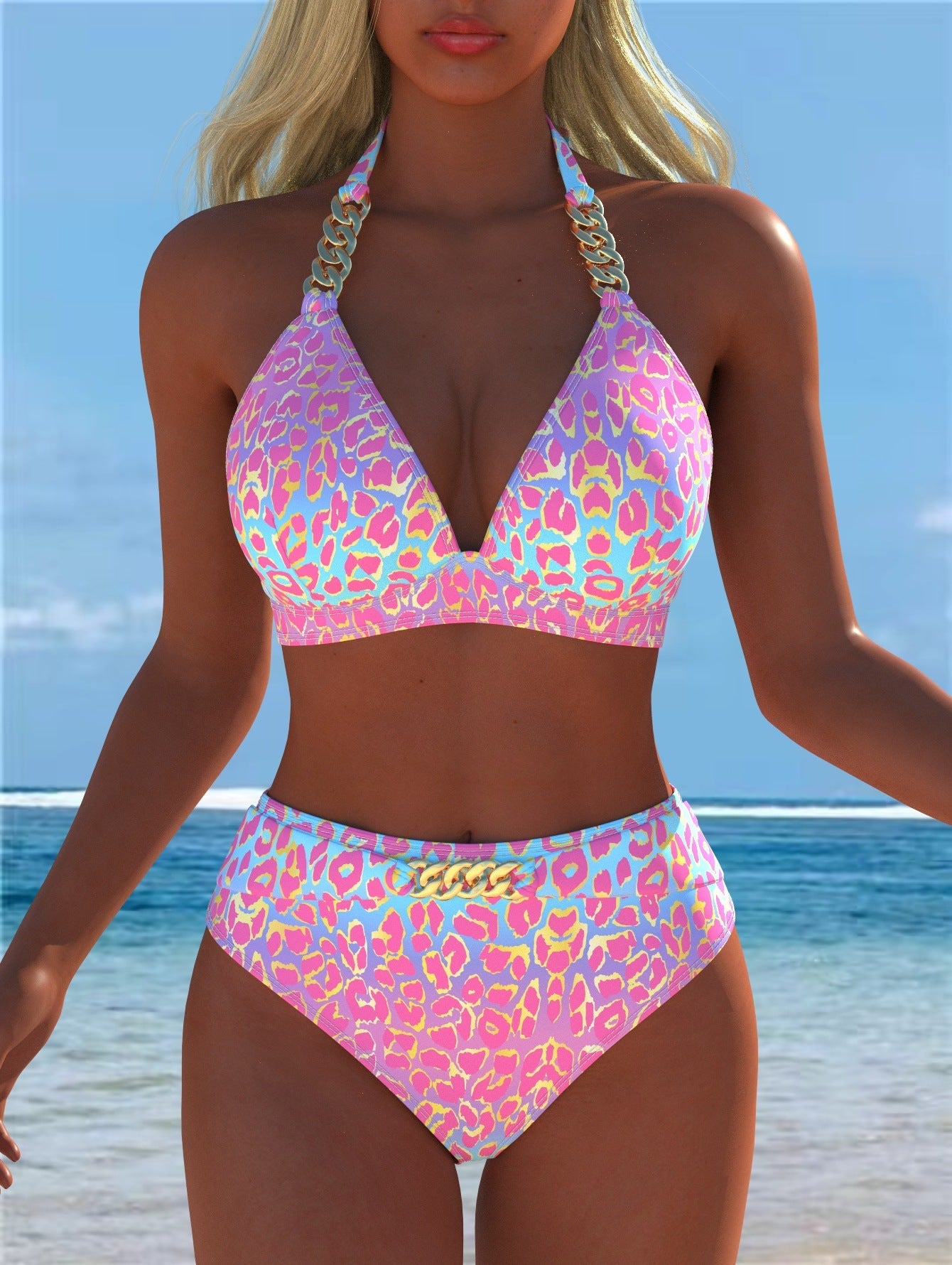 Damen Bikini mit luxuriösem Marmormuster und edlen Details R&B