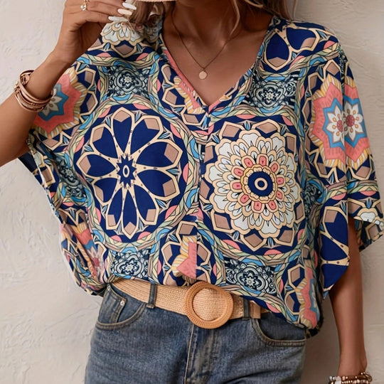 Damen Oversized Bluse mit kontrastvollem Blumenmuster R&B