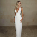 Damen Elegantes Maxikleid mit tiefem V-Ausschnitt und innovativen Drapierungen R&B