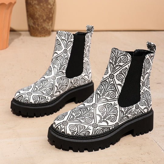 Damen Chelsea-Stiefel mit kreativem Musterdruck und rutschfester Sohle R&B