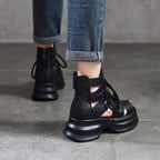 Damen modische Plateau-Sandalen mit durchlässigem Leder und innovativem Schnürsystem R&B