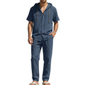 Herren nan luftiges Leinen-Lounge-Set mit kurzärmeligem Kapuzenhemd und gerader Relaxhose R&B