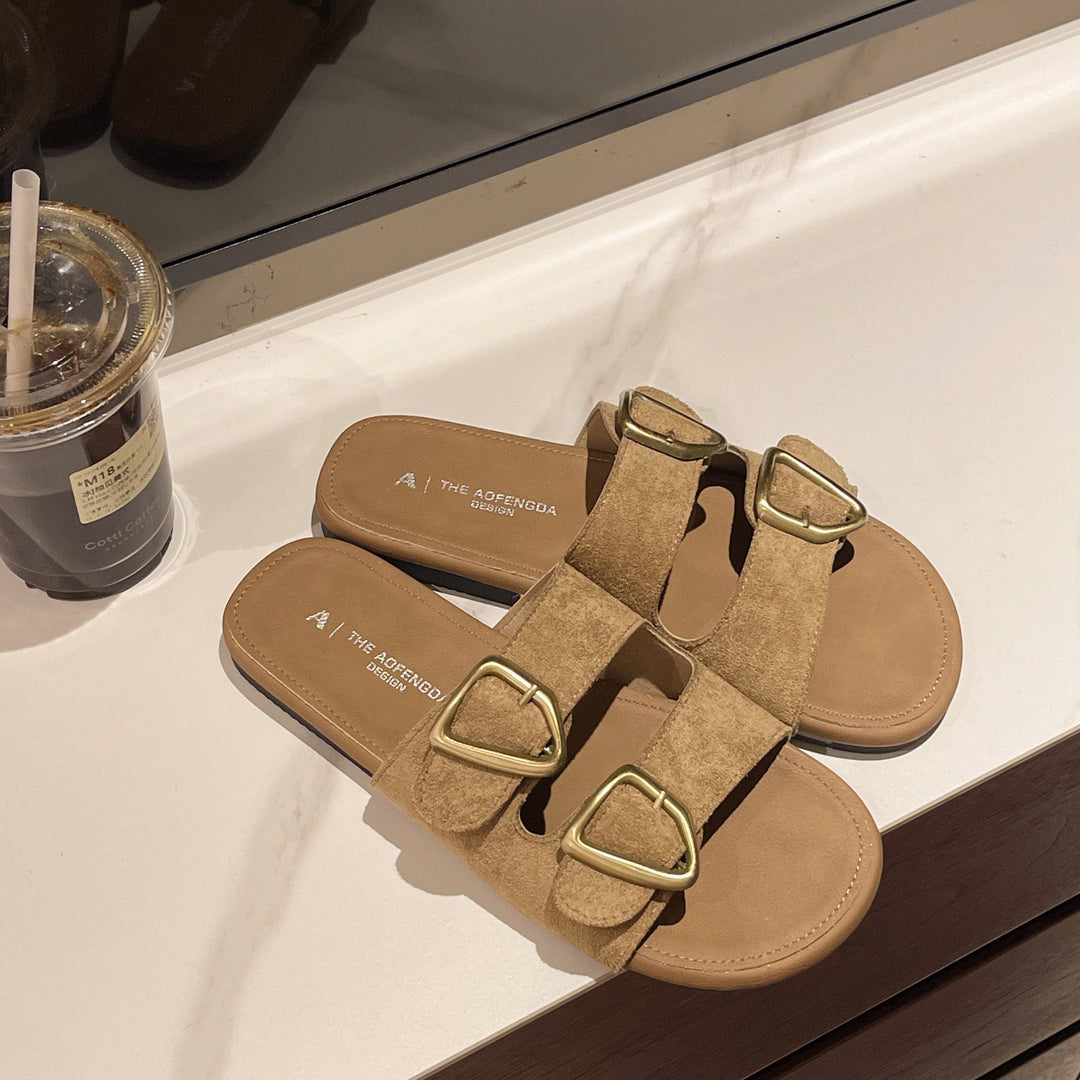 Damen Modische Sandalen mit doppeltem Riemen und eleganten Schnallen R&B