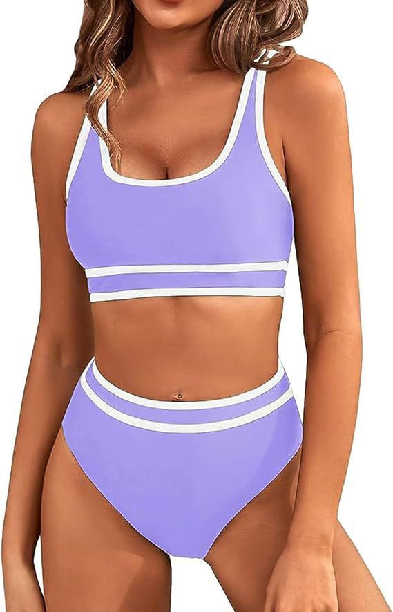 Damen Sportives Bikini-Set mit hohem Bund R&B
