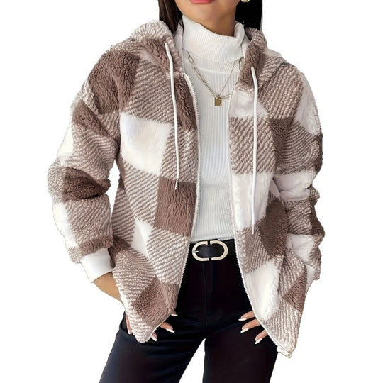 Damen kuschelweiche Karomuster-Fleecejacke R&B