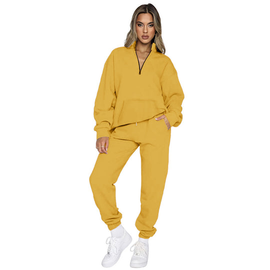 Damen Bequemes Freizeitoutfit mit Hohem Kragen und Kängurutasche R&B
