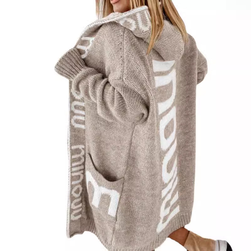 Damen Oversized Strickjacke mit Kapuze und praktischen Taschen R&B