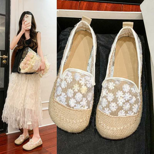 Damen Slip-On Ballerinas mit floraler Transparenz und rutschfester Sohle R&B