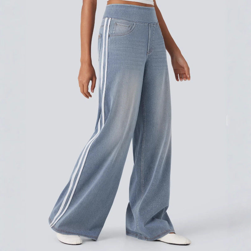Damen nan lässige weite Jogginghose in Jeansoptik mit elastischem Komfortbund, seitlichen Kontraststreifen und Eingrifftaschen R&B