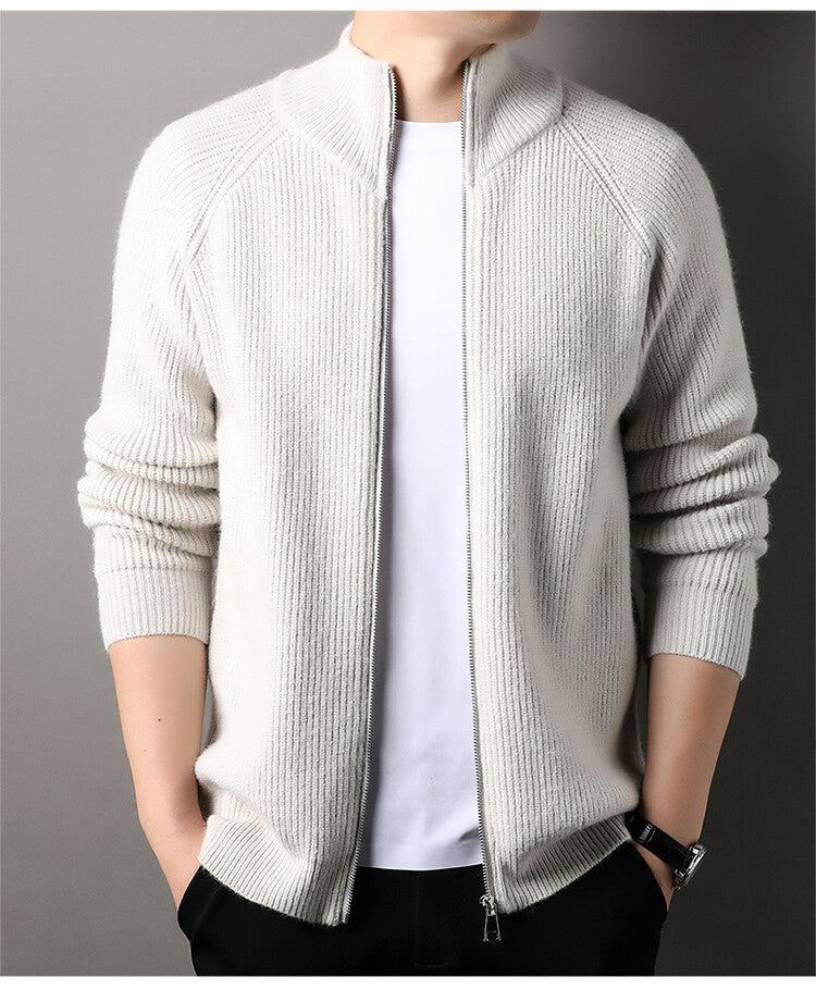 Herren Strickjacke mit hohem Kragen und unauffälligem Reißverschluss R&B