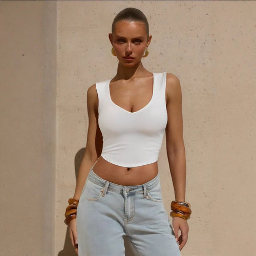 Damen Crop-Top mit V-Ausschnitt und raffinierten Seitenschlitzen R&B