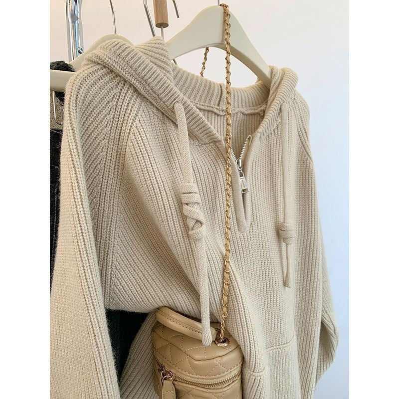 Damen lässiger Kapuzenpullover mit strukturiertem Rippdesign und sinnlichem Reißverschluss R&B
