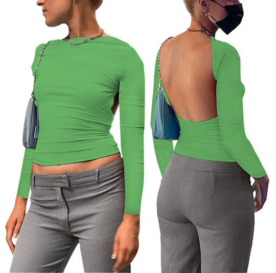 Damen figurbetontes Longsleeve-Oberteil mit offenem Rücken und elegantem Design R&B