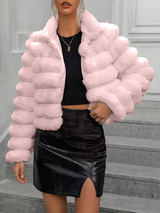 Damen Kurze, gesteppten Kunstpelzjacke mit hohem Kragen R&B