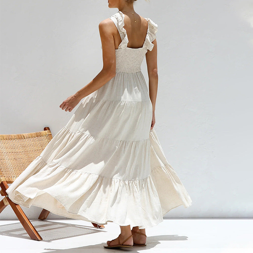 Damen Maxikleid mit verspielten Rüschendetails und fließendem Schnitt R&B