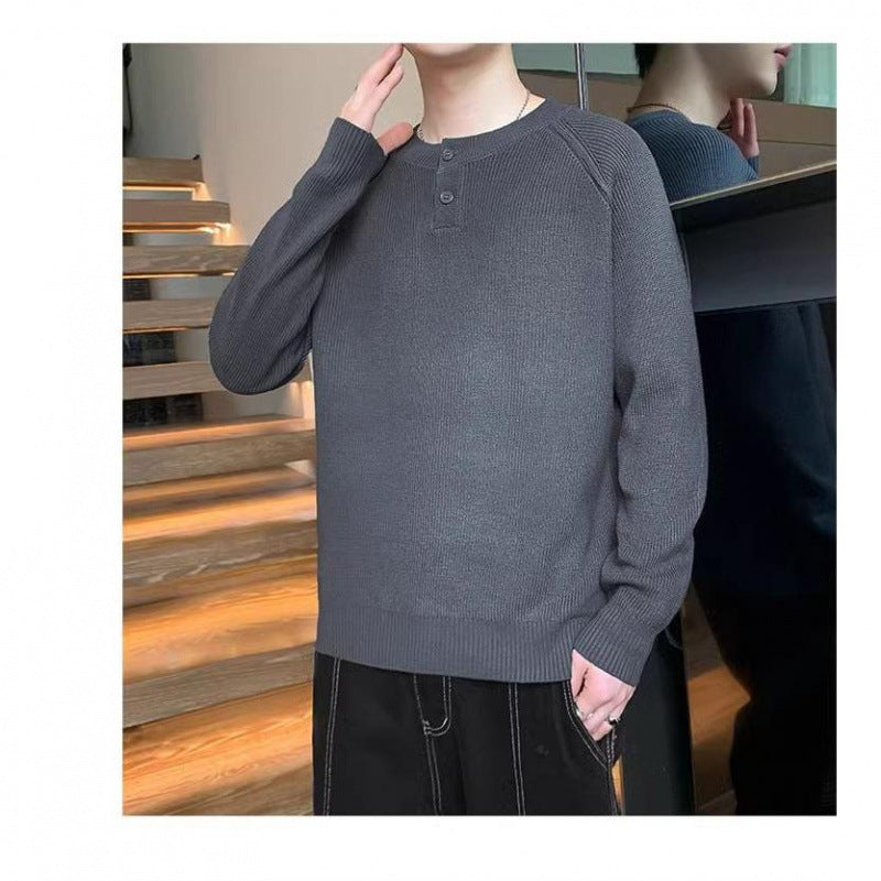 Herren Strickpullover mit umschaltbarem Kragen und hochwertiger Textur R&B