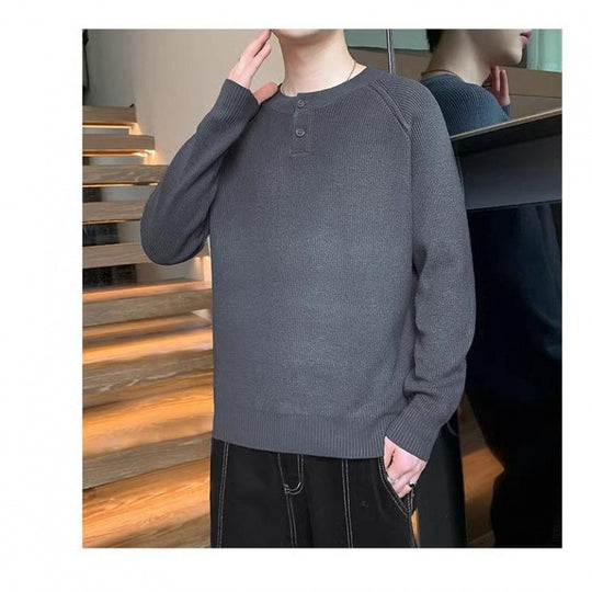 Herren Strickpullover mit umschaltbarem Kragen und hochwertiger Textur R&B
