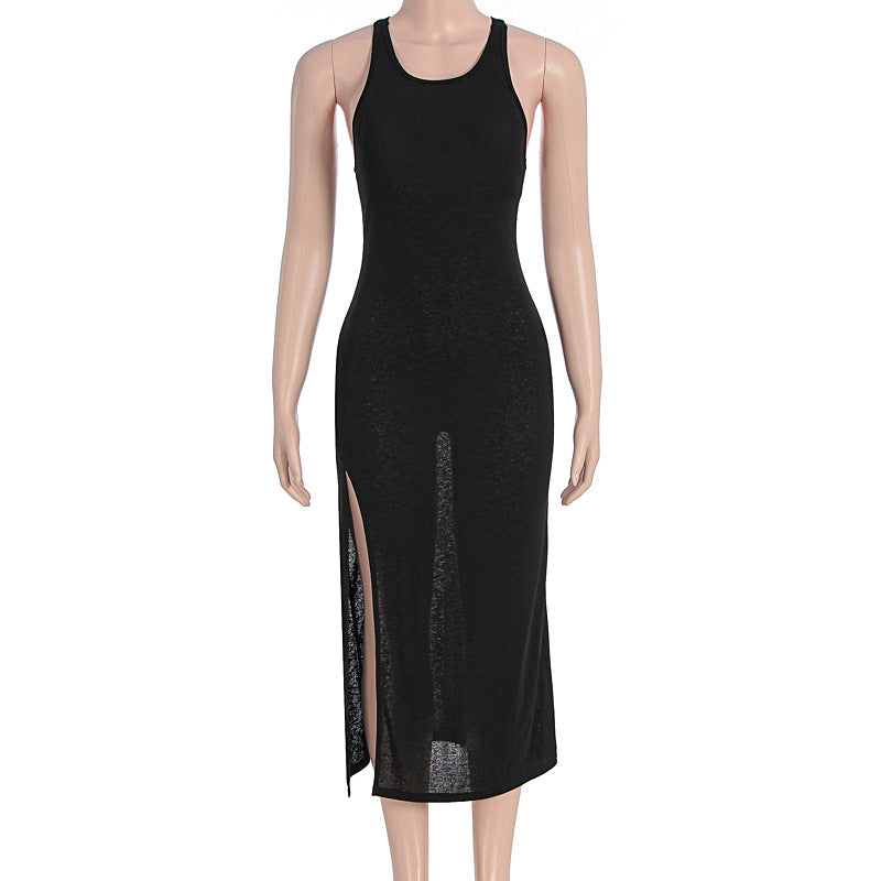 Damen figurbetontes Midikleid mit hohen Seitenschlitzen und Racerback R&B