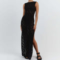 Damen Strickkleid im angesagten Rautenmuster mit hohem Schlitz R&B