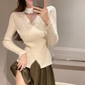 Damen elegantes Wickeloberteil aus geripptem Strickmaterial