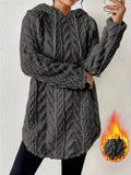Damen Kapuzenpullover mit weichem Plüsch und modischem Zopfmuster R&B