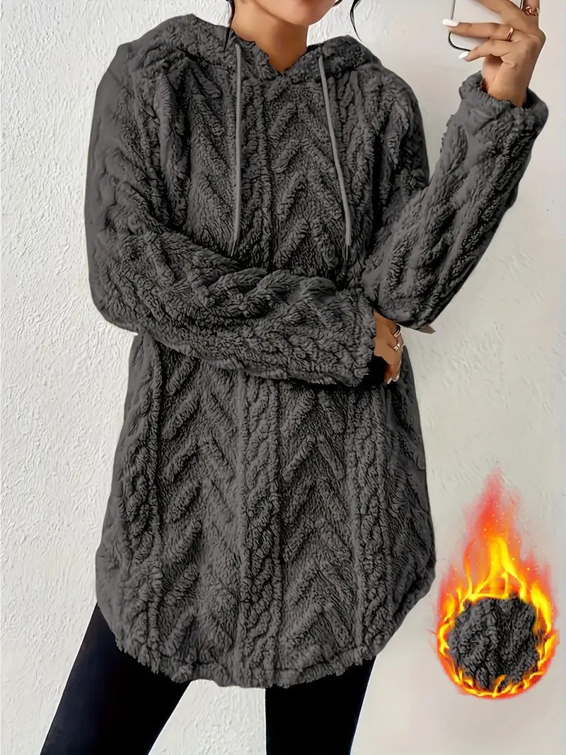 Damen Kapuzenpullover mit weichem Plüsch und modischem Zopfmuster R&B