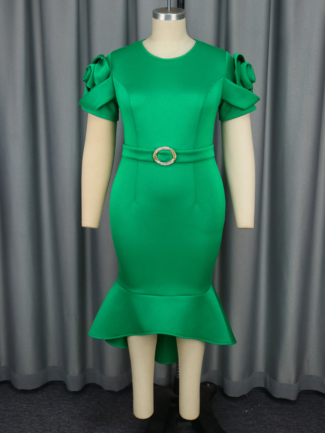 Damen figurbetontes Abendkleid mit Rüschensäumen und schickem Gürtel R&B